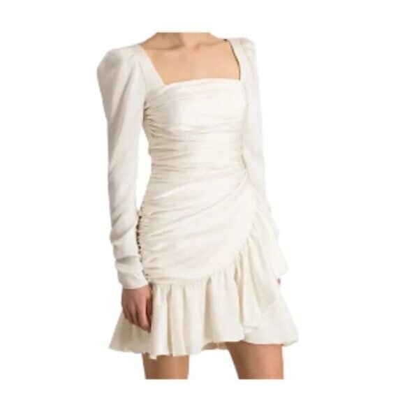 Monique L´Huillier Ruched Satin Mini Dress Long...
